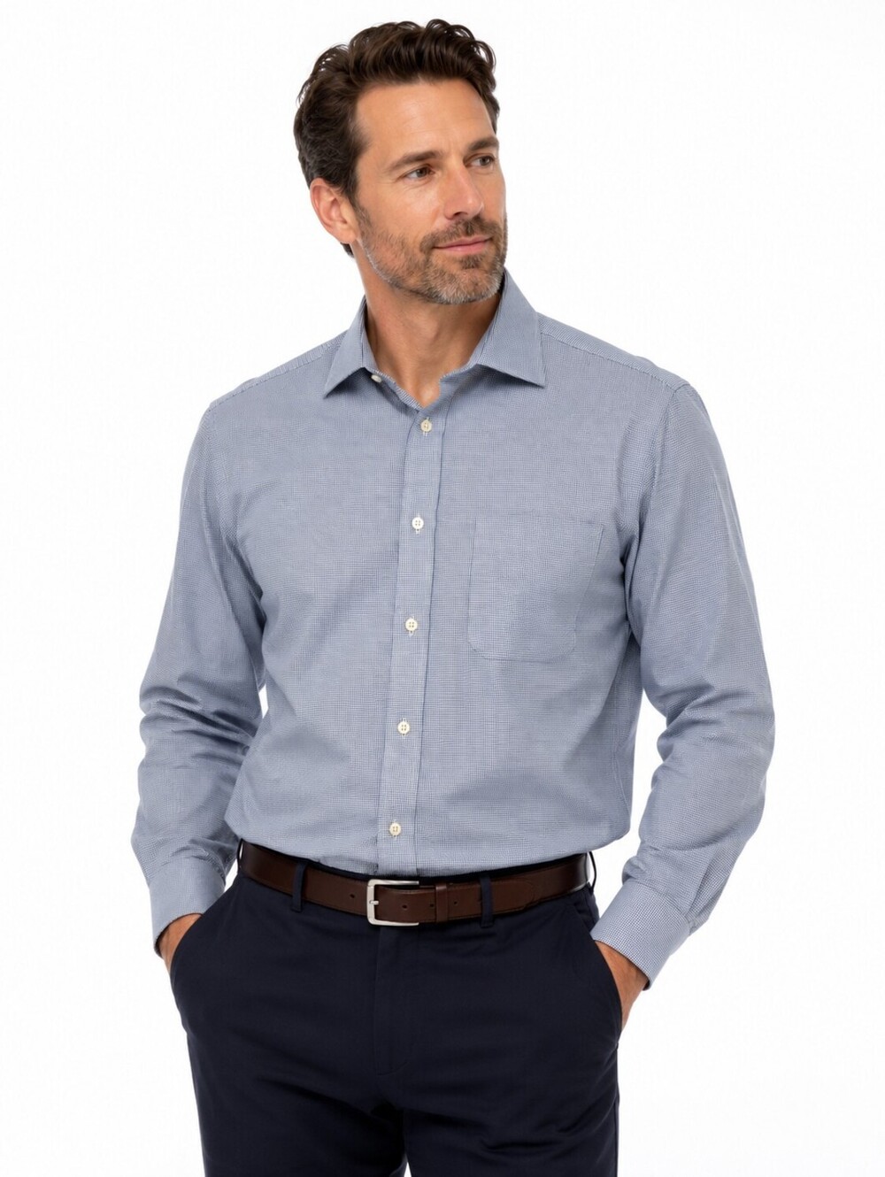 Lauren Ralph Lauren Men's Slim Fit Blue Micro Check Dress Shirt Non Iron- L